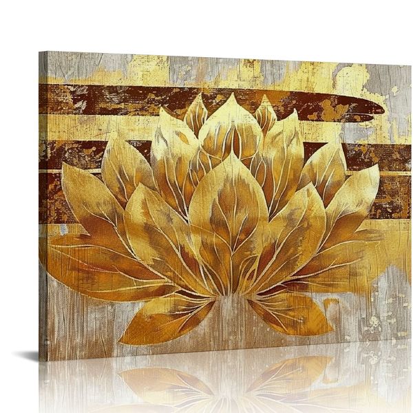 Gold Lotus Flower Wall Art Abstract Golden Floral Painting Toile imprimés Zen Oeuvre pour le bureau à domicile Decor Decor Gallery Wrapp Ready to Hang