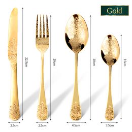Gouden luxe bestek sets vork lepels mes zilverwerk kit vintage gesneden tafelgerei set Europees servies voor thuiskeuken