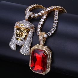 Goudheren 18K PLATATED JEZUS Porner Red CZ Cub Cubic Zirkon Pendant Tennis Chain Necklace for Guys Hiphop Rapper sieraden paar Geschenken te koop