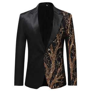 Gold Mens Sequins Slim Fit Black Balzer Hip Hop Stage Stage Dress Trait Trait Fiest Male Jackets S