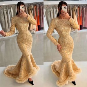 Gold Sirène Soirée Elegant Sleeves Sequins Party Robe Prom Robes longues pour Special OCNS 0515