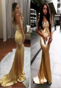 Gold Mermaid Robes de bal avec des perles chérie paillettes africain soir porter en arrière zipper robes de fête bon marché vestidos festa8790402
