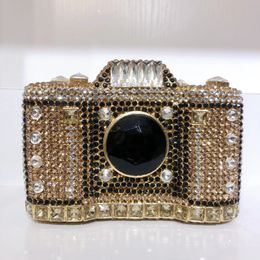 Goud Metaal Camera Strass Avondtasje Luxe Dames Kristal Gala Koppelingen Dame Diamant Bruiloft Handtassen Schouderhandtas 240125