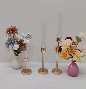 Candelero de metal dorado, decoración de mesa de pie, candelabro de pilar para luz de té, Juego de 3
