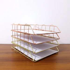 Gold Metal File Tray Trade Desk Accessorie Magazine Holder Handmade overlayable bestand Office Organizer Laadpapier opslagpapierlade