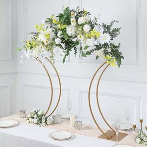 Support de centre de table de mariage avec cadre en arc floral en métal doré avec design incurvé, grand présentoir de table ou accessoire d'allée 895