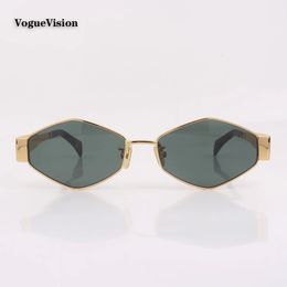 Gouden metalen frame polygon zonnebrillen vrouwen met groene lens mode zonnebril voor unisex outdoor brillen uv beschermend 240323