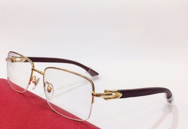 Goudkleurig metalen brilmontuur met halve rand Rechthoekig zakelijk houten bril Herenmode zonnebrilmonturen met doos