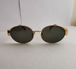 Lunettes de soleil ovales en métal doré lentille verte femmes lunettes rondes lunettes de soleil d'été gafas de sol Sonnenbrille UV400 lunettes avec boîte