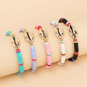 Gouden metalen schaal bedel armband regenboog kleur polymeer klei schijf kralen armbanden sieraden