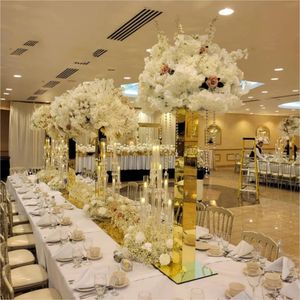 Soporte floral con espejo dorado, soporte de flores para centros de mesa de boda, candelabro de cristal para decoración de mesa de boda, florero cilíndrico para mesa de boda