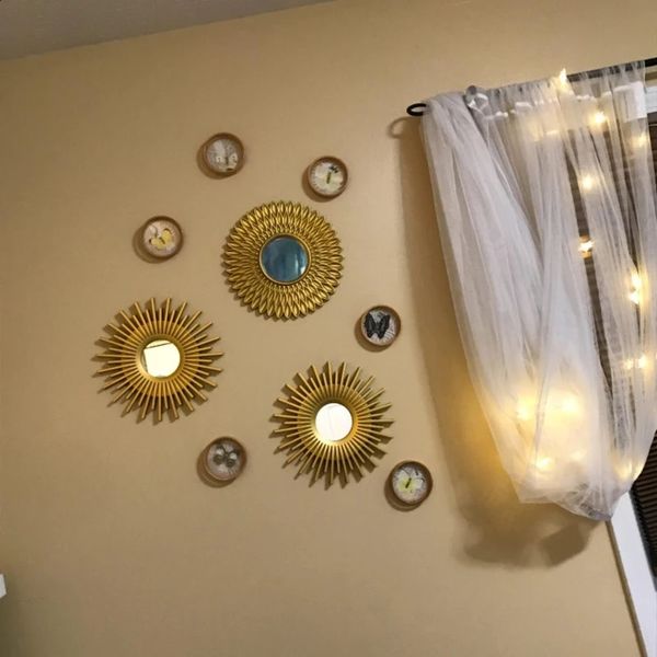 Espejos dorados para decoración de pared, Juego de 3 adornos colgantes, suministros de manualidades para el hogar, dormitorio, baño, decoración de espejo de pared 240314