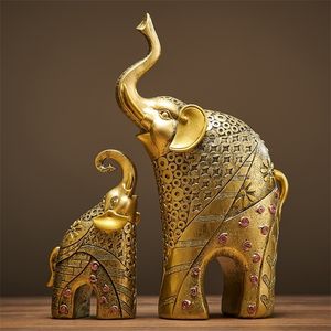 Or moderne éléphant résine décoration de la maison accessoires artisanat pour Sculpture Statue ornements mère et enfant salon 220628