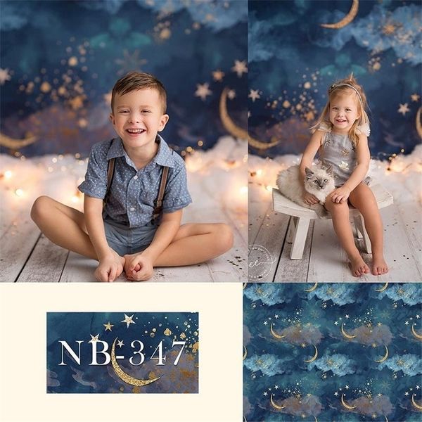 Gold Moon Stars Flash Nouveau-né Toile de Fond pour la Photographie Baby Shower Fête d'anniversaire Photo Fond pour Enfants Décors Studio T200318