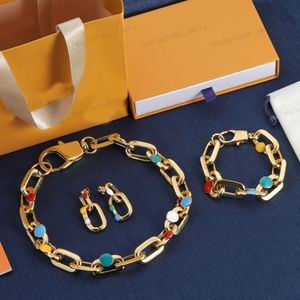 Collier en or, bracelet, boucles d'oreilles, chaîne Chunky Alphabet Email Designer Jewelry Fashion set, Saint Valentin, Noël, meilleur cadeau