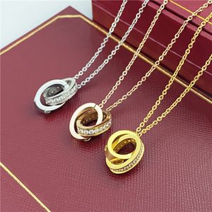 Gouden kettingketens voor vrouwen designer sieraden mode dubbele ring ellips in elkaar grijpende diamant ingelegde titanium stalen sleutelbeen kettingen ontwerper