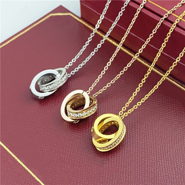 cadenas de collar de oro para las mujeres diseñador de joyas de moda anillo doble elipse colgante de enclavamiento de diamantes con incrustaciones de acero de titanio clavícula collares diseñador