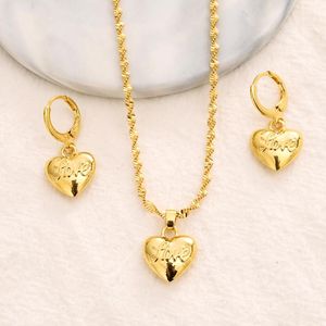 Gouden Ketting Oorbel Set Dames Party Gift Dubai Love Heart Jewelry Sets Bridal DIY Charms Girls Kid Earrings