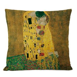 Gouden olie schilderij dier kussensomstoot Gustav Klimt galerij kussensloop kussensloop huis decoratief kussen linnen kussensloop sofa kussen