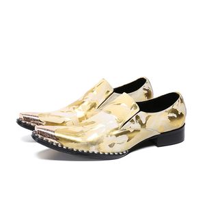 Gold Pattern Designer 1067 en cuir authentique British Slip on Club Party Men Dress Fashion Fashion Oxfords Chaussures