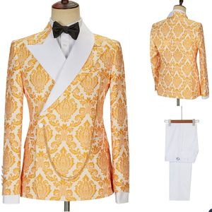 Tuxedos à motif doré pour hommes, 2 pièces, grande taille, sur mesure, beaux costumes de mariage pour affaires, vêtements de cérémonie