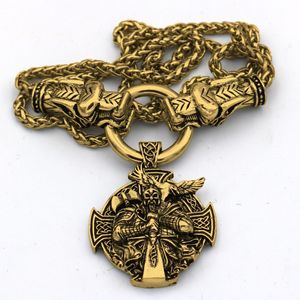 Colgante de oro para hombres una borla Nueva cadena de cabeza de lobo de acero inoxidable Guerrero vikingo Odin Cuervo Colgante collar diseñador de joyas Cadena de plata de delfín de eslabón cubano vikingo