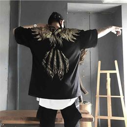 Gouden Phoenix Print Hip Hop Vintage Topstees Heren Casual T-shirts Streetwear Paarslijtage Pullover Drop Tshirts T-shirt 210714