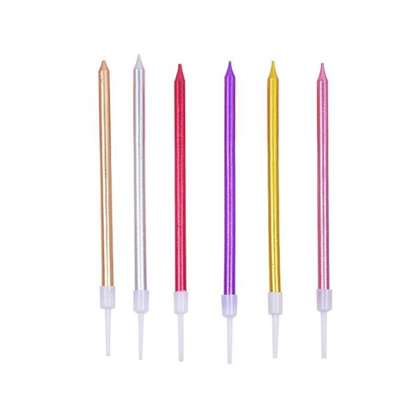 Bougies de gâteau de couleur plaque d'or métallique longue bougie mince dans les supports pour la décoration de fête de mariage d'anniversaire 1 pc