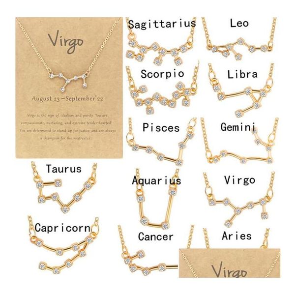 Collier plaqué or avec 12 constellations, signe d'horoscope, astrologie, étoile du zodiaque, cadeaux d'anniversaire, livraison directe, Ot8Bu