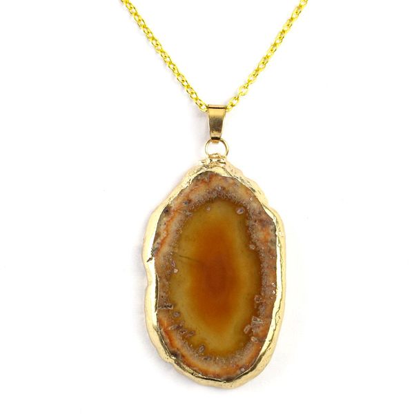 Agate plaqué Gold Carillon de pierre Slice Crystal Geode Pendant Colore Natural Agate Rough Stone Slice Collier Chaîne de pull