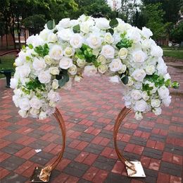 Gold Plated Arch Stands Way Lead Wedding tafel middelpunt Flower Stand Event Party Decoration Road Lead, Flower Rack