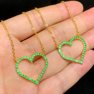 Plaqué or grand coeur amour avec chaîne à maillons en Zircon vert collier ras du cou Hip Hop femmes entièrement pavé 5A zircon cubique bijoux cadeau de saint valentin