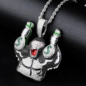 Vergulde Bling Kleurrijke Cartoon Gorilla Holding Geldzak Kubieke Zirconia Grote Hanger Ketting Masculina Bijoux Hip Hop Sieraden 244k