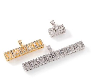 Gold Ploated Bling CZ Dice Box Aangepaste naam Letter Pendant ketting met 3 mm 24inch touwketting ketting voor mannen dames7900399