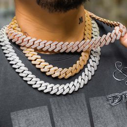 Plaqué or Bling Full CZ 19mm largeur chaîne cubaine collier Bracelet Punk Hiphop rappeur rue bijoux pour hommes