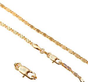 Collar de cadena chapado en oro para hombres y mujeres 2 mm 16-30 pulgadas