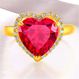 Encanto chapado en oro yema del dedo arena oro rubí anillo apertura en vivo ajustable hermoso regalo en forma de corazón para niñas