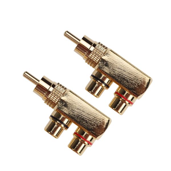 Conector de cobre chapado en oro, 1 RCA macho a 2 RCA hembra, adaptador de Audio y vídeo AV, convertidor divisor de enchufe