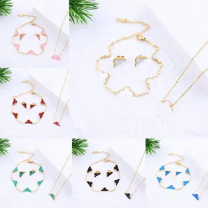 Gouden vergulde designer sieraden sets bloemen vierbladige klaver Cleef cleef fashional hanger armband oorbellen ketting bruiloftsfeestje