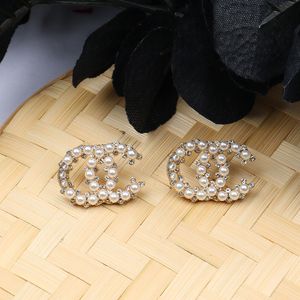 Boucle d'oreille de styliste plaquée or, aiguille en argent 925 pour femmes, ronde, cristal, strass, perle, bijoux de fête de mariage