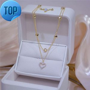 Collier Double couche plaqué or, pendentif en strass en forme de cœur, bijoux