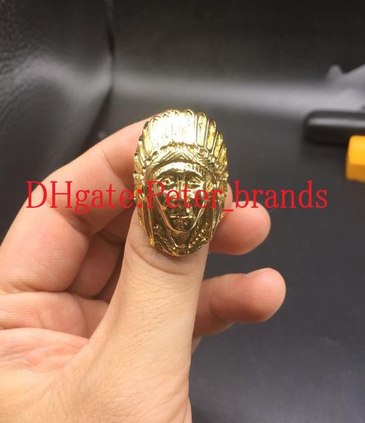 Anillo de acero inoxidable de moda chapado en oro Anillo de cara de rey exagerado Mujeres Hombres niño Bling Anillos de cabeza india gótica Hip Hop raperos J4029252