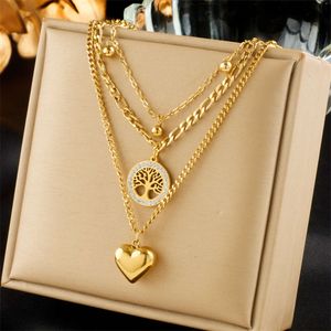 Goud vergulde modieuze titanium stalen high -end multi -gelaagde ketting met vlinderparel gegraveerde cirkelvormige plaques ketting