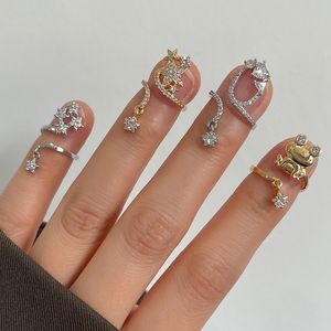 Bague à ongles plaquée or pour femmes, en Zircon complet, pointe de doigt réglable, protection des ongles, accessoire de manucure, bijoux à la mode