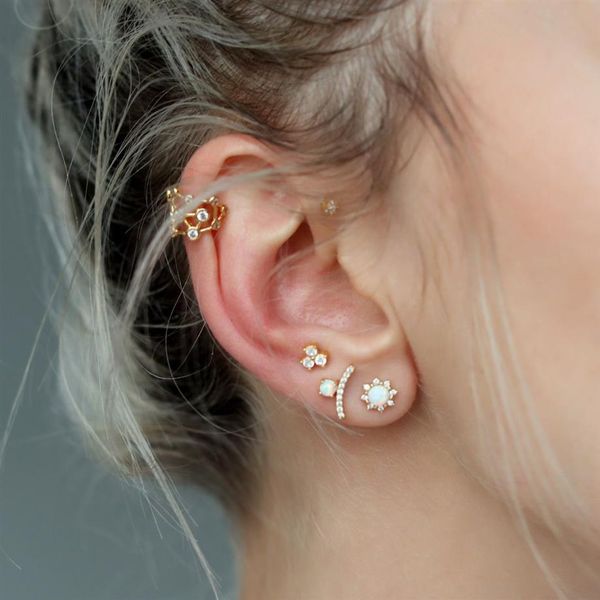 Boucle d'oreille de barre ronde géométrique plaquée or pour femmes fille cadeau Whire opale de feu pierre précieuse élégance haute qualité mode tendance 224a