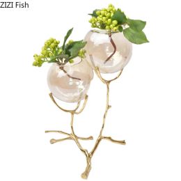 Vase en verre plaqué or Hydroponie Pots de fleurs artificielles Fleurs arrangement floral décoratif support de laiton