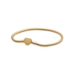 Gold Ploated Heart Clasp Snake Chain armband voor Pandora 925 Sterling Silver Hand Chains For Women Vriendin Gift Wedding Liefde Armbanden met originele boxset