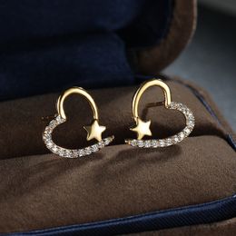 Boucles d'oreilles coeur plaqué or brillant Zircon métal élégant mode amour coeur Designer boucle d'oreille boucles d'oreilles anneaux bijoux