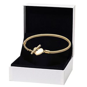 Vergulde Hart T-Bar Snake Chain Armband voor Pandora Echt Zilver Bruiloft designer Sieraden Voor Vrouwen Vriendin Gift Handketting Liefde Armbanden met Originele Doos