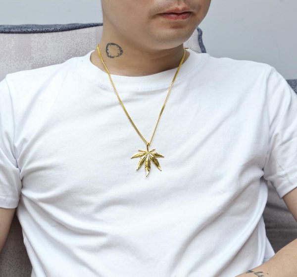 Collier pendentif feuille d'érable plaqué or hommes femmes Hip Hop charme herbe 60 cm chaînes cubaines colliers hommes mode Hiphop bijoux Bir3534996